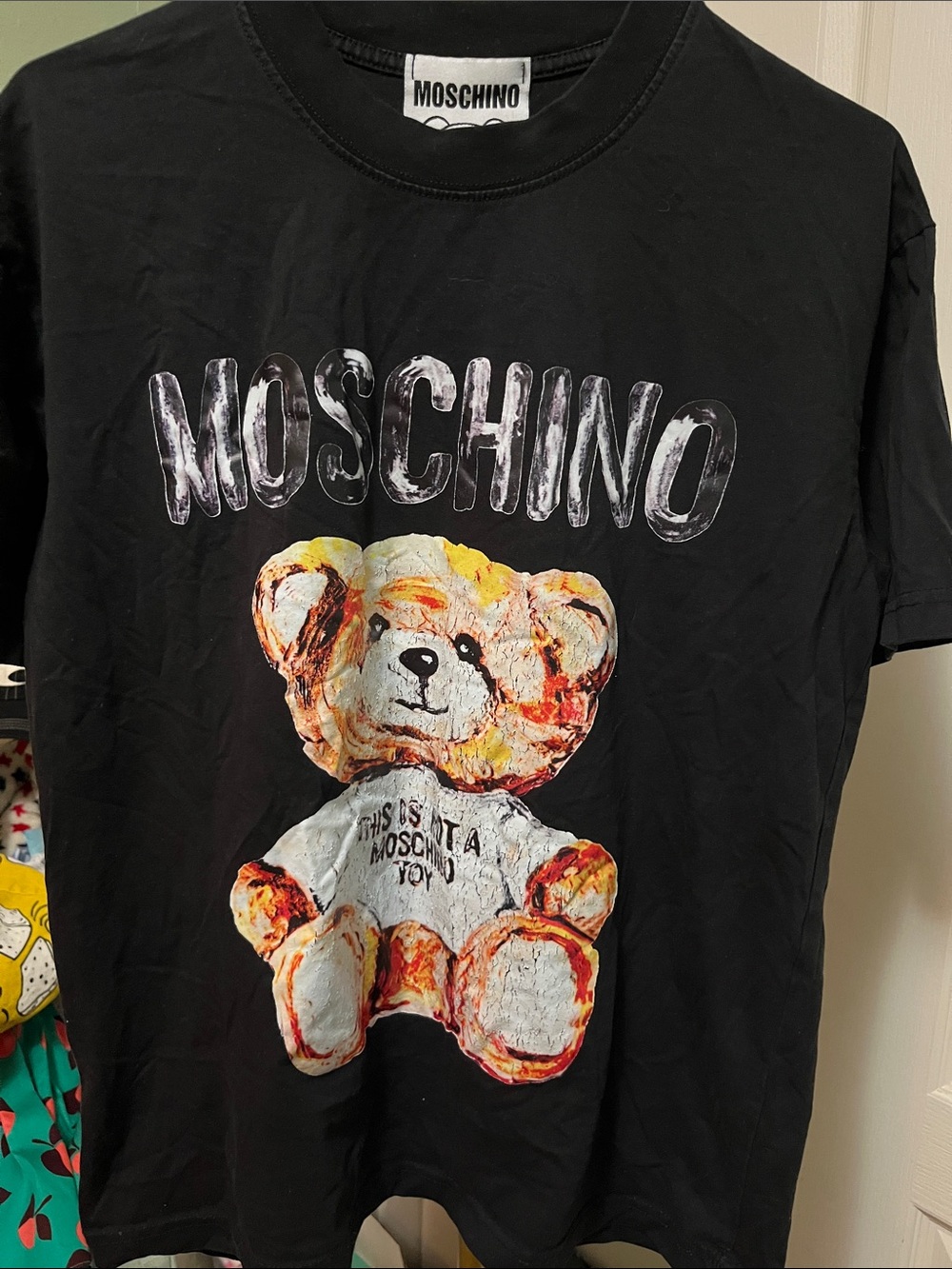Moschino Black Tee with Multicolor Teddy Graphic Sz M unisex